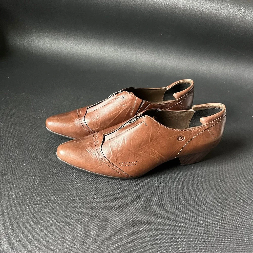 Josef Seibel Brown Leather Block Heel Booties 40 US 9.5 Comfort Shoes Academia